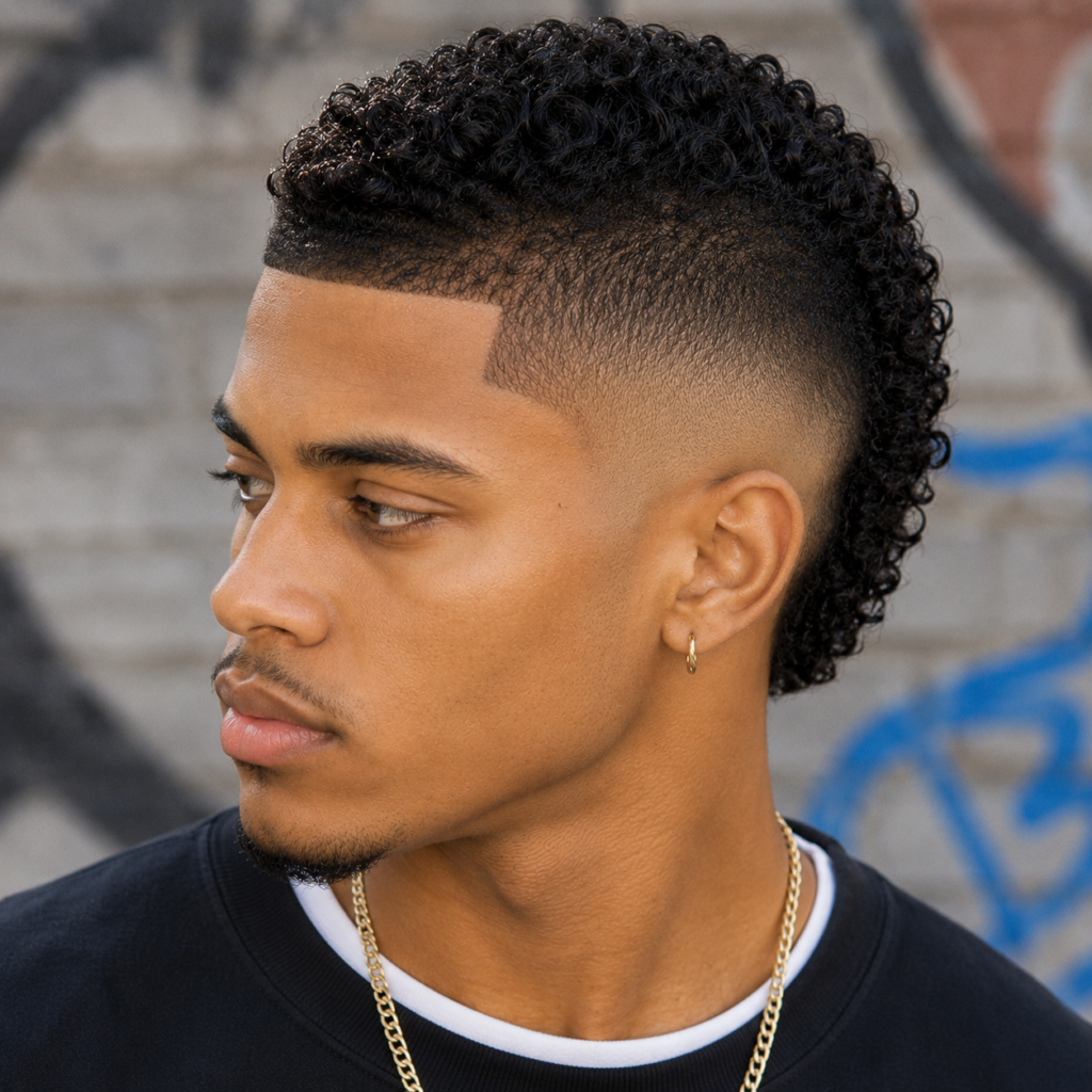 Faded mohawk haircut on man, 90s punk-inspired style
