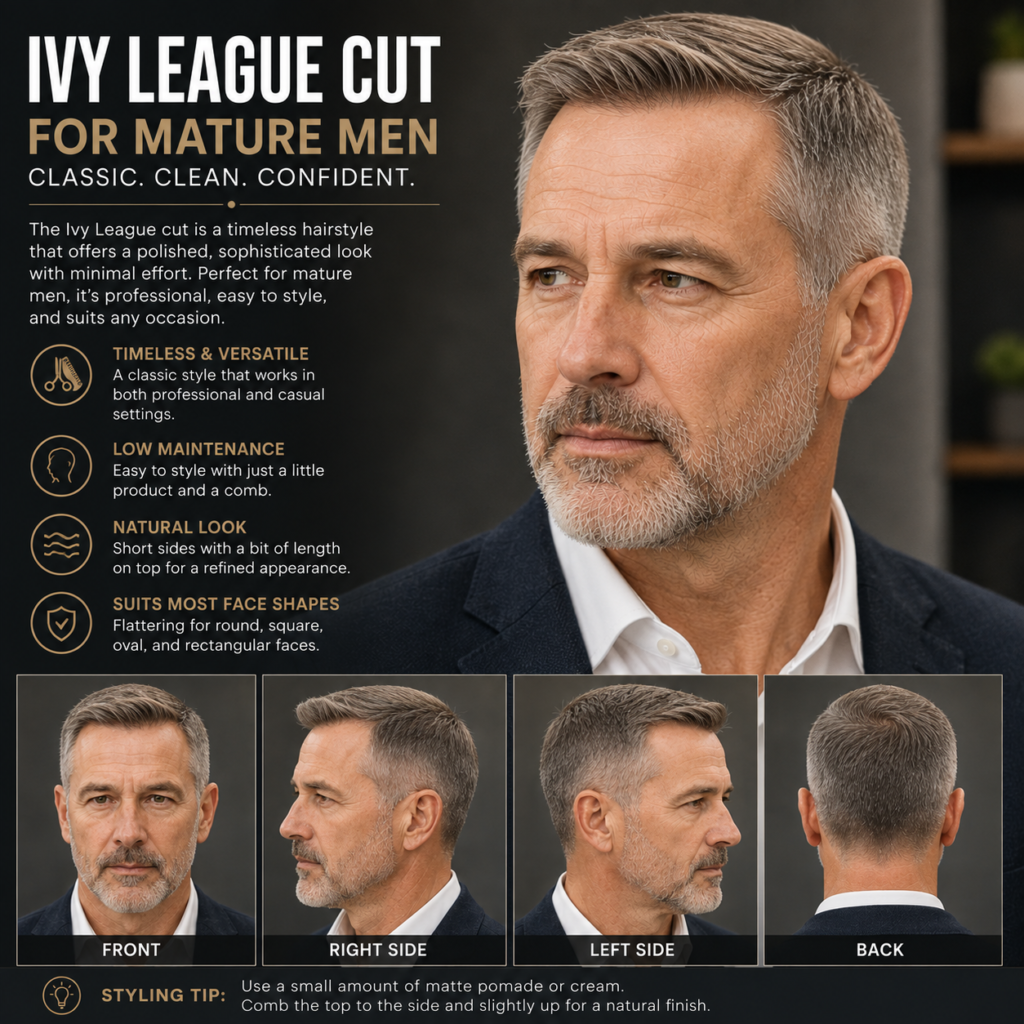 Ivy League haircut on mature man with thinning hair