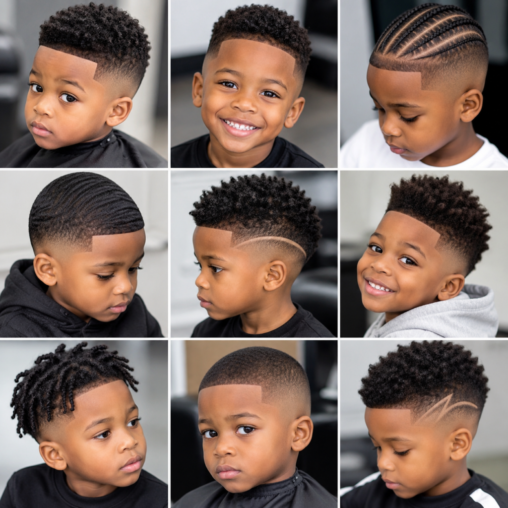 Toddler black boy getting a soft mini taper haircut at barbershop