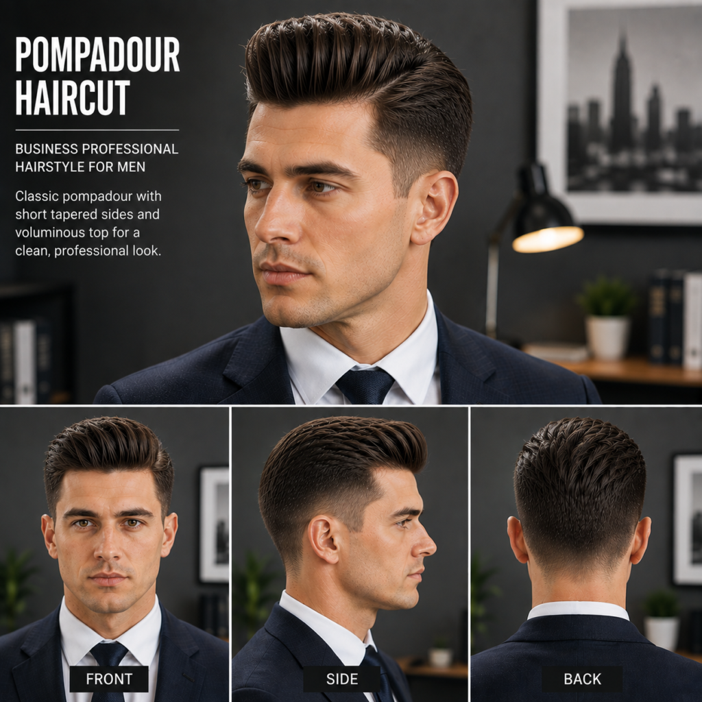 Pompadour hairstyle with volume on top, business professional man