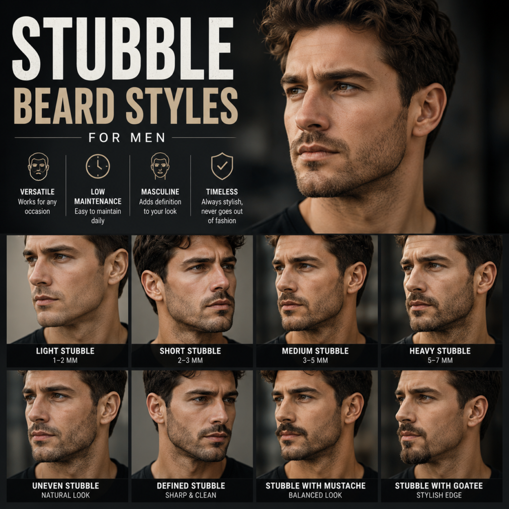 Stubble beard style on man with light facial hair